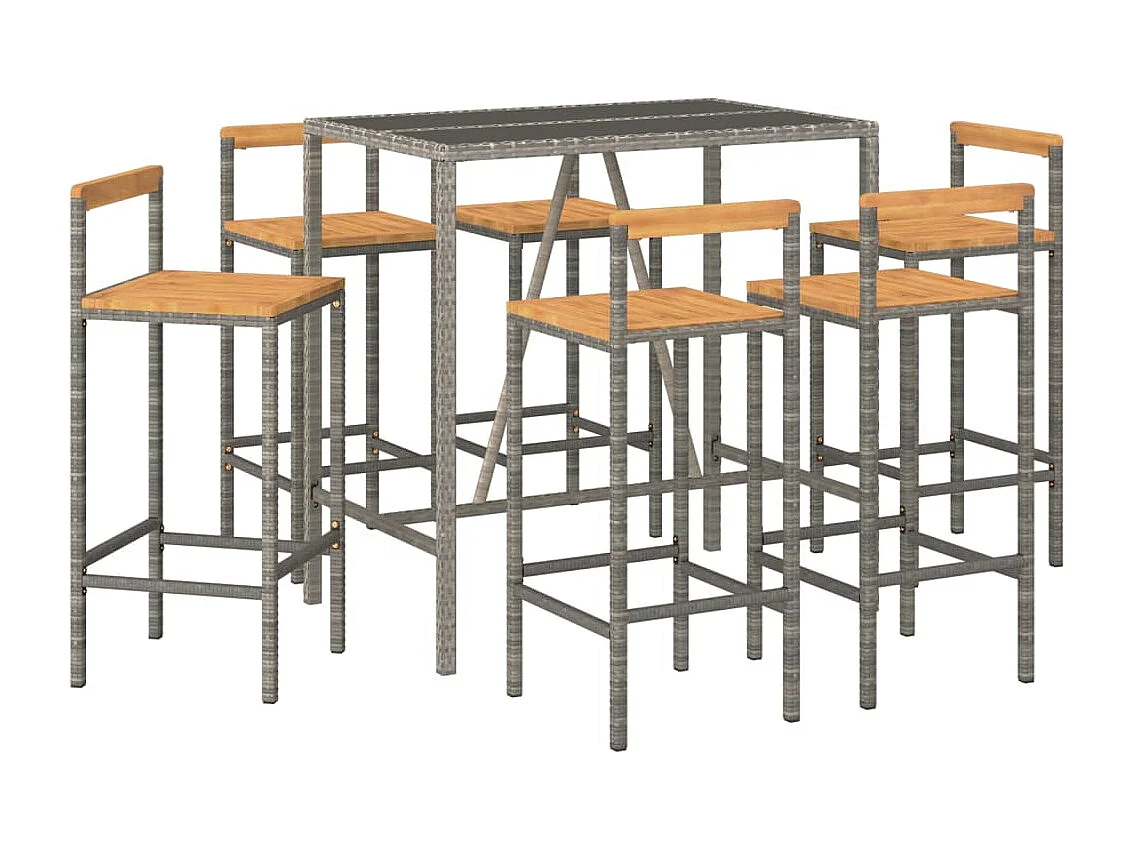 Arcata  Ensemble de bar jardin 7 pcs gris poly rotin/bois massif acacia