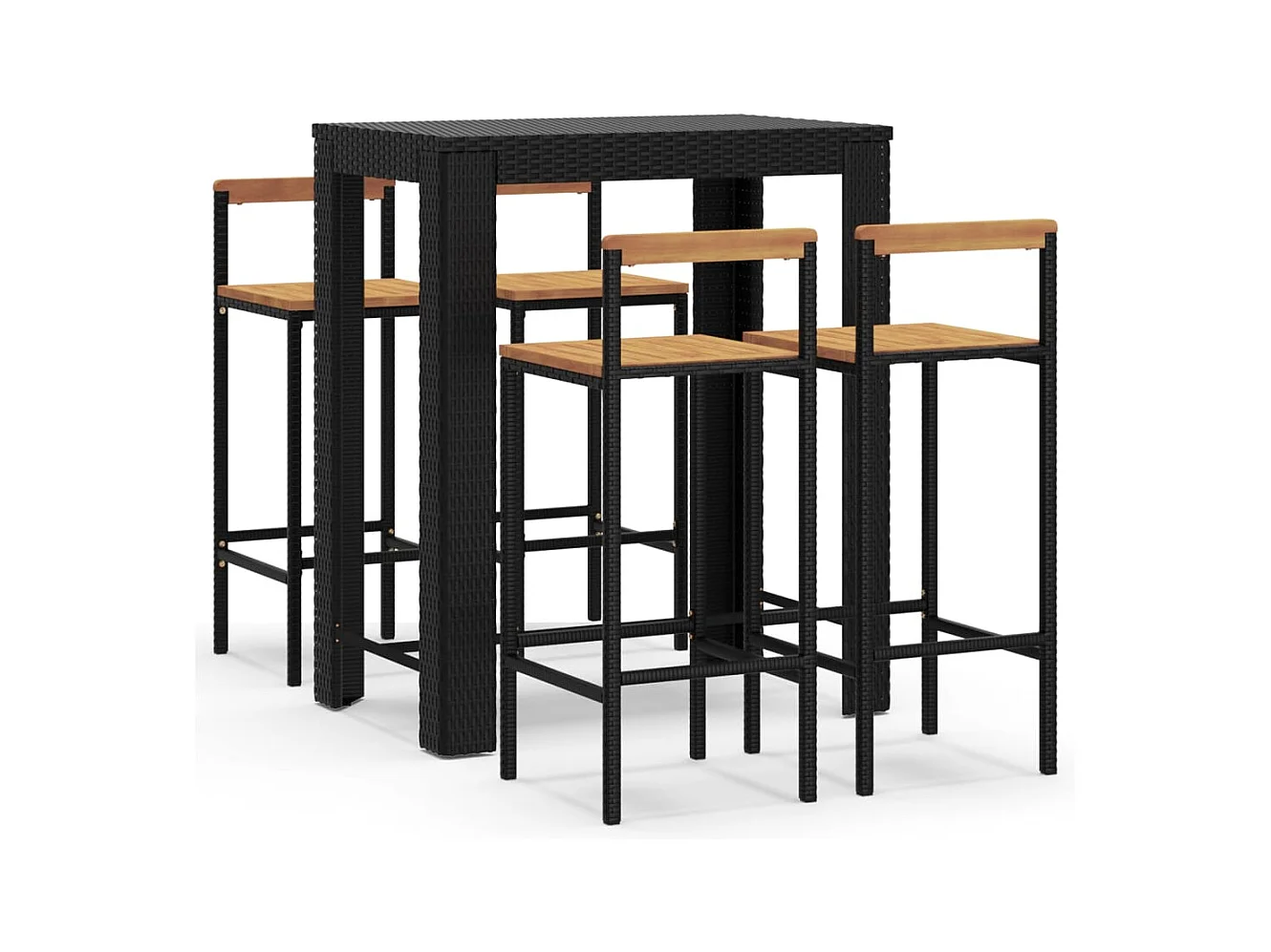 Arvind  Ensemble de bar jardin 5 pcs noir poly rotin/bois massif acacia