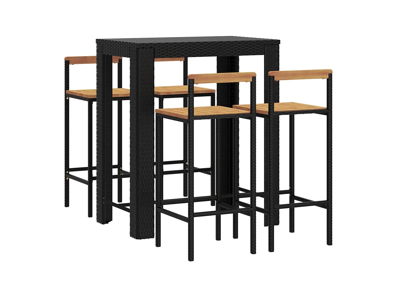 Arvind  Ensemble de bar jardin 5 pcs noir poly rotin/bois massif acacia