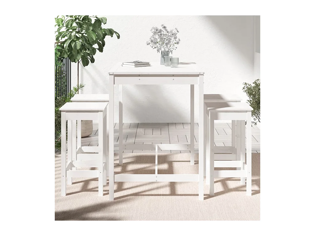 Ygin  Ensemble de bar de jardin 5 pcs blanc bois massif de pin