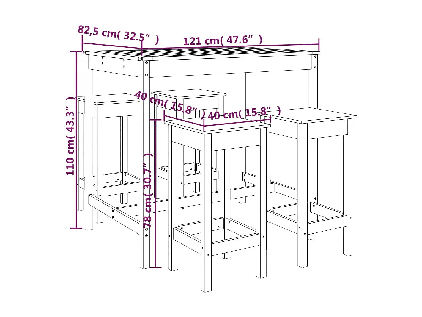 Ygin  Ensemble de bar de jardin 5 pcs blanc bois massif de pin
