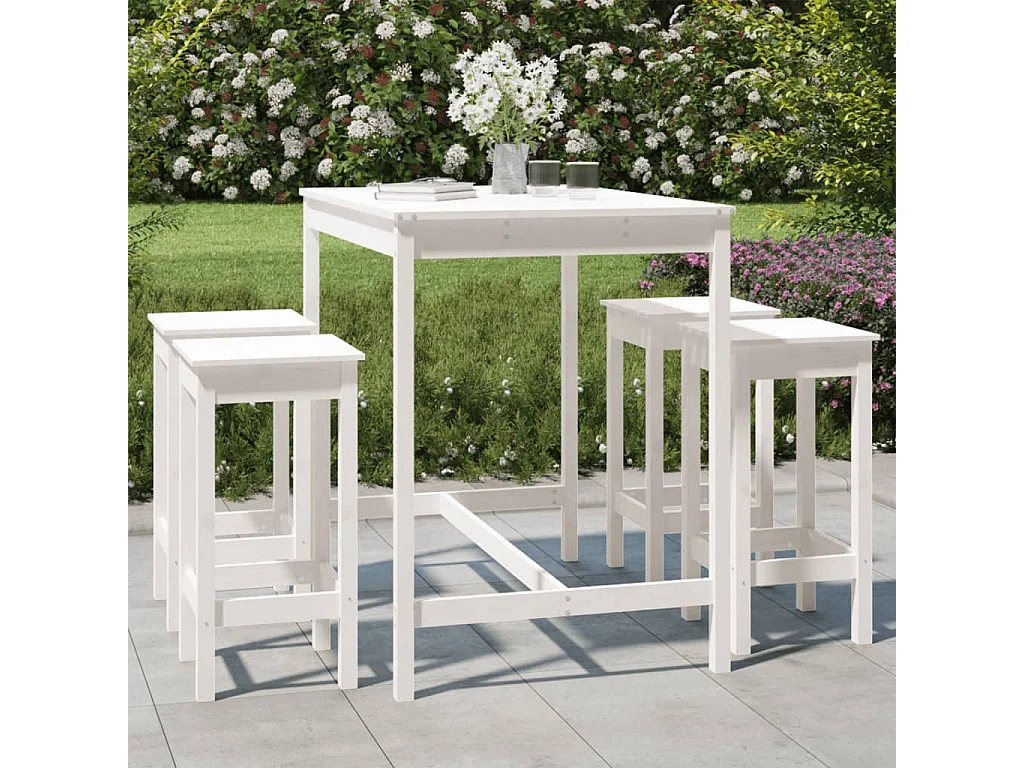 Ygin  Ensemble de bar de jardin 5 pcs blanc bois massif de pin