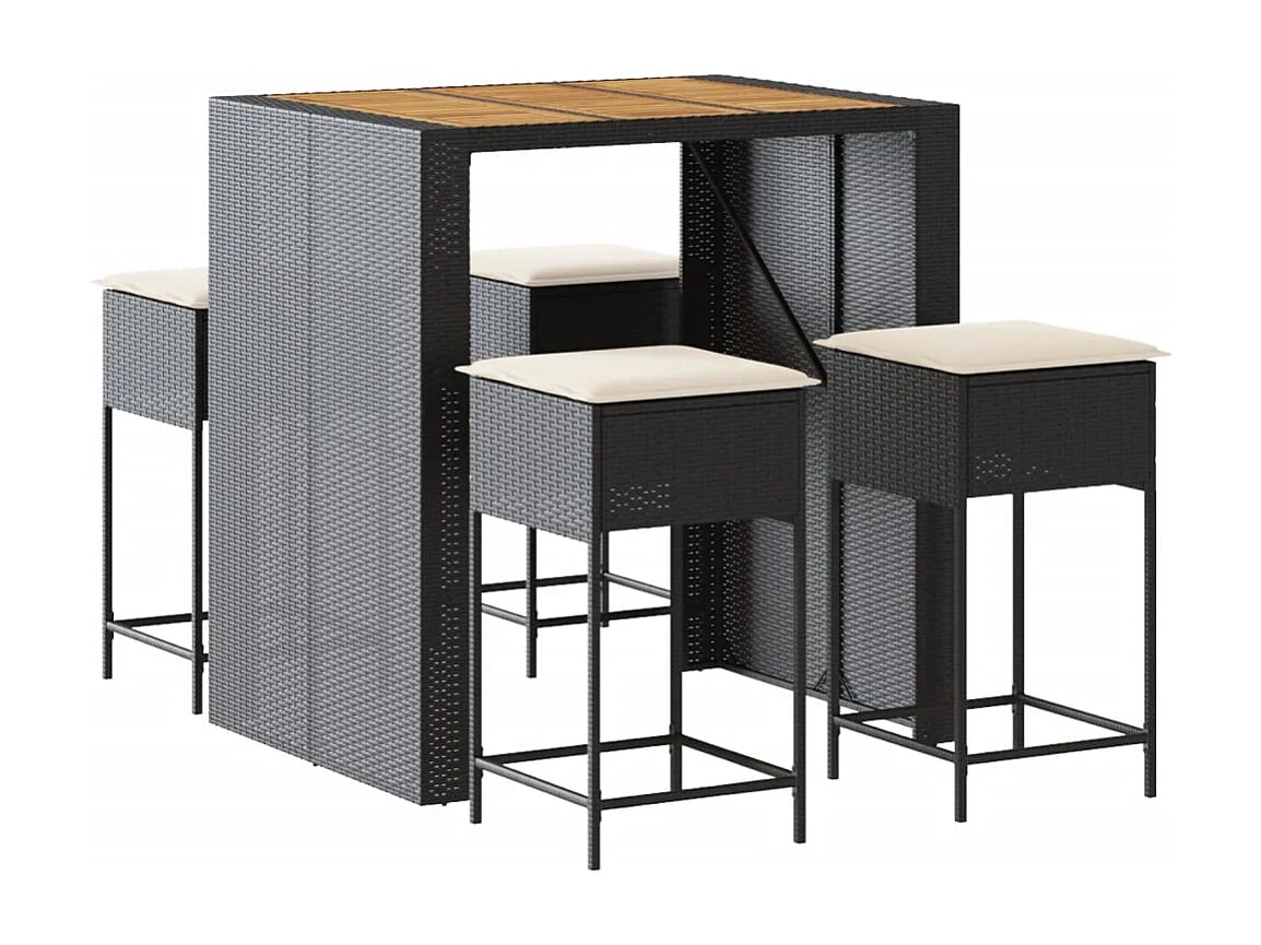 Caselle Torinese  Ensemble de bar de jardin 5 pcs avec coussins noir poly rotin