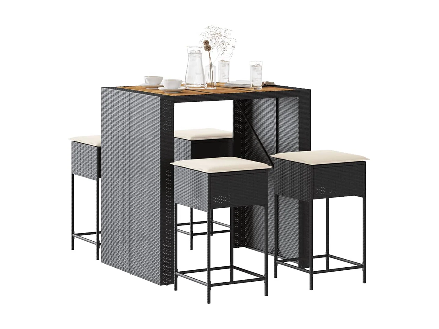 Caselle Torinese  Ensemble de bar de jardin 5 pcs avec coussins noir poly rotin