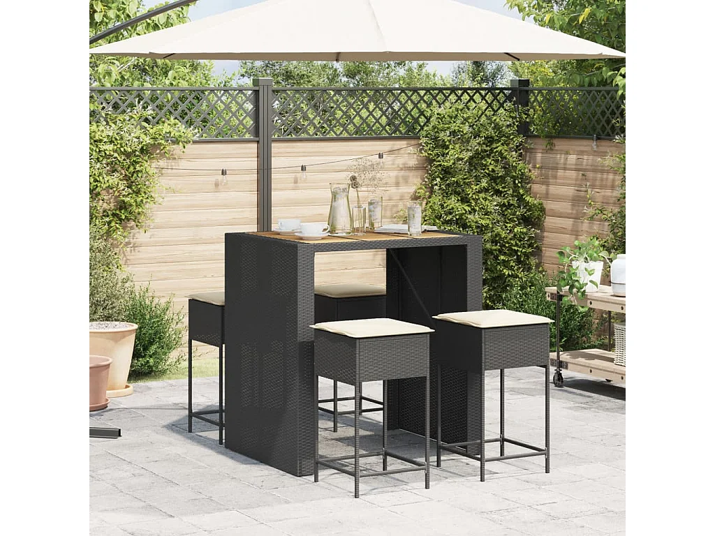 Caselle Torinese  Ensemble de bar de jardin 5 pcs avec coussins noir poly rotin