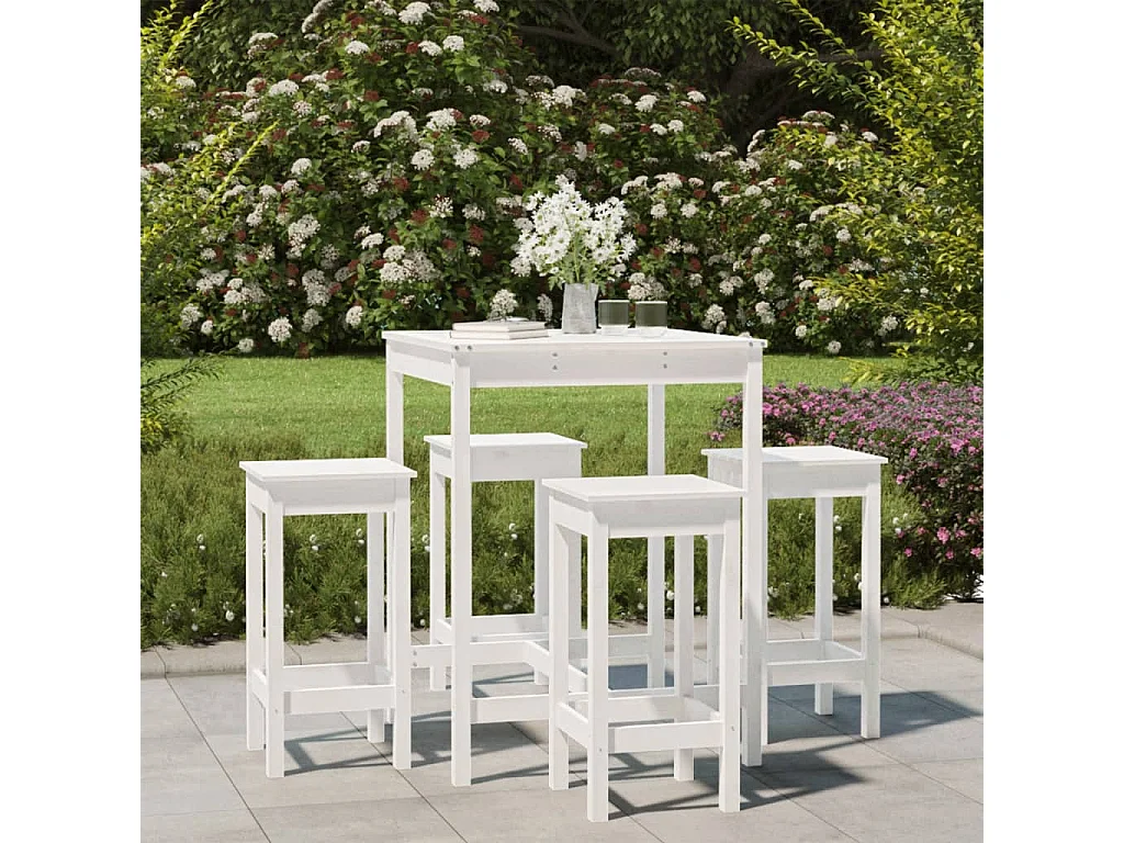 Hendrin  Ensemble de bar de jardin 5 pcs blanc bois massif de pin