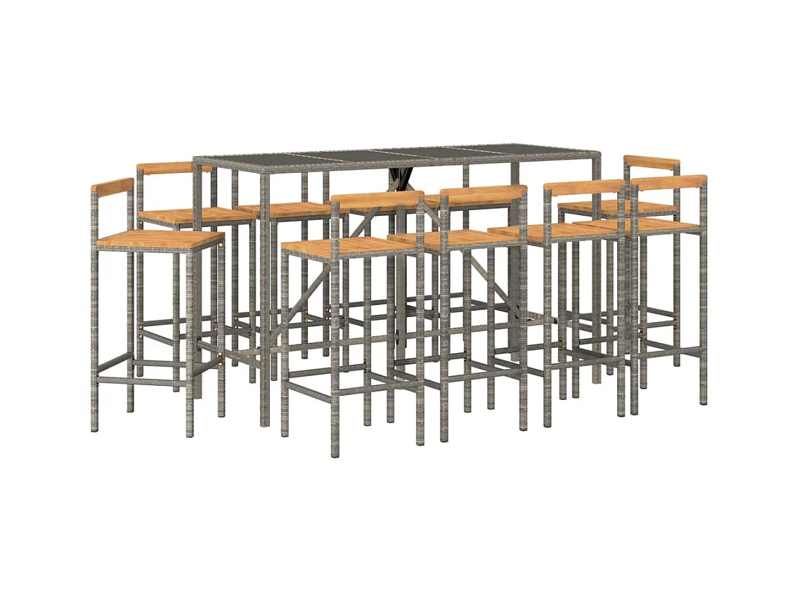 Arcata  11-delige Tuinbarset poly rattan en massief acaciahout grijs