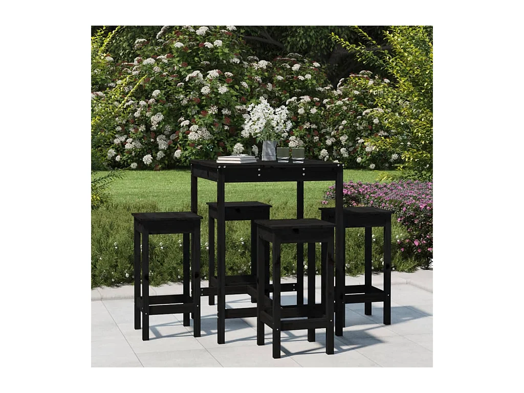 Hendrin  Ensemble de bar de jardin 5 pcs noir bois de pin massif