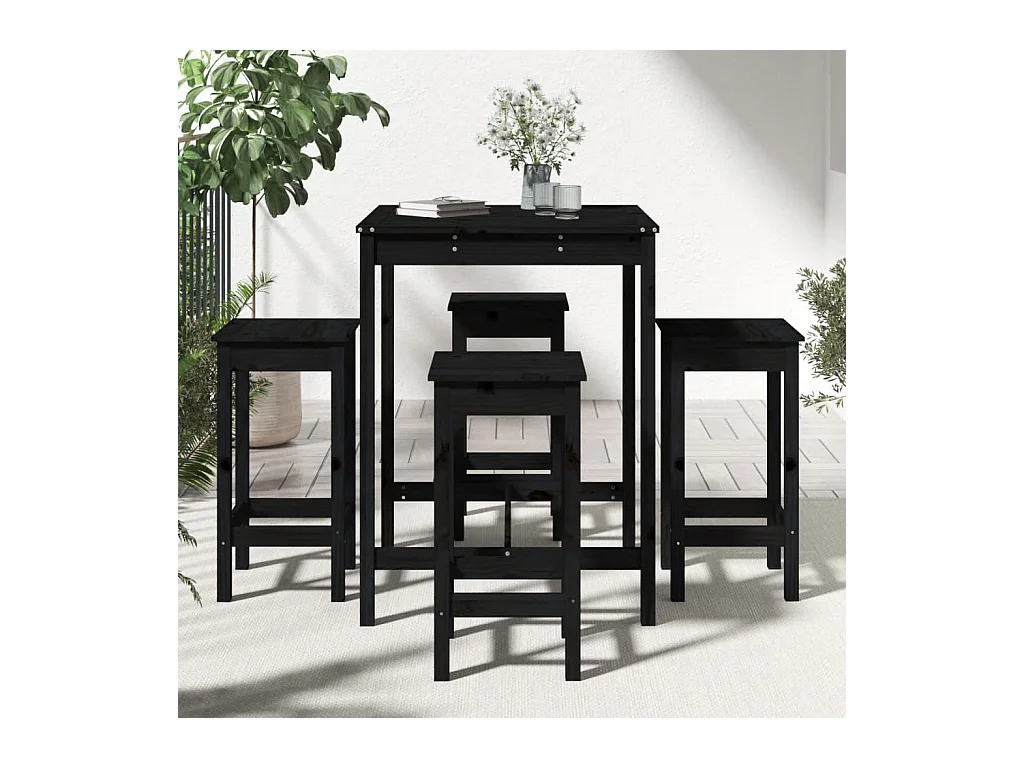 Hendrin  Ensemble de bar de jardin 5 pcs noir bois de pin massif