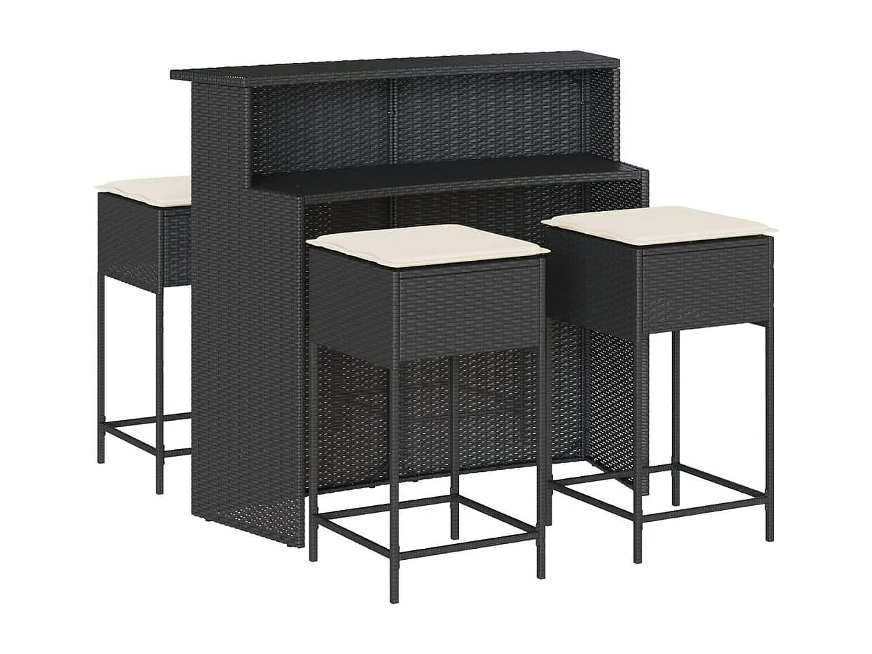 Inarin  Ensemble de bar de jardin 5 pcs avec coussins noir poly rotin