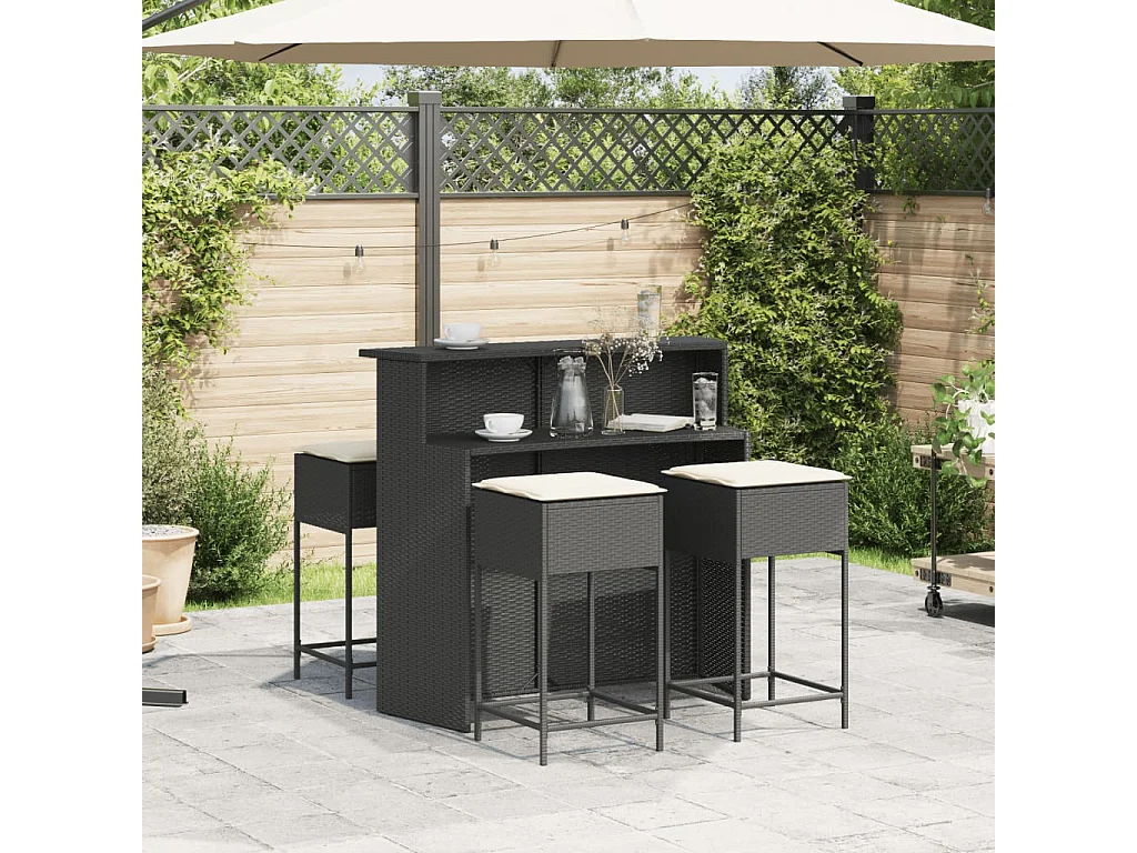 Inarin  Ensemble de bar de jardin 5 pcs avec coussins noir poly rotin