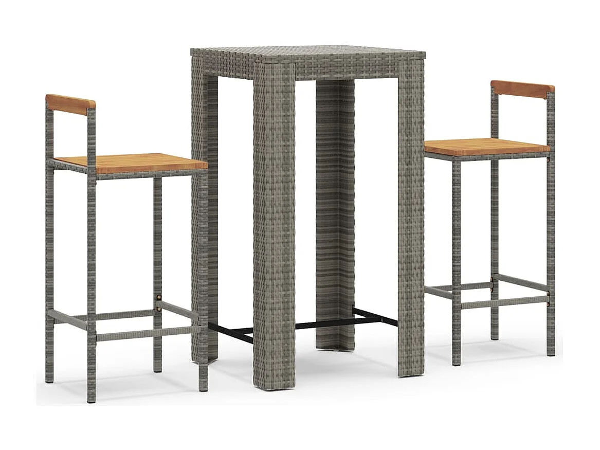 Arvind  Ensemble de bar jardin 3 pcs gris poly rotin/bois massif acacia