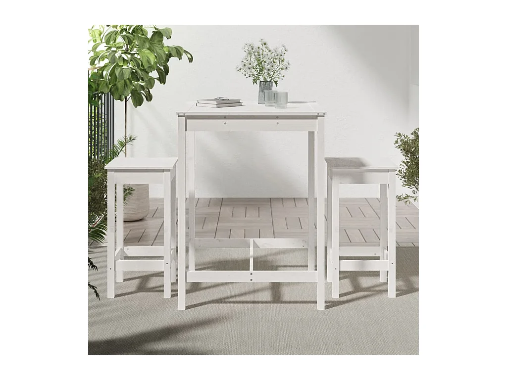 Nysha  Ensemble de bar de jardin 3 pcs blanc bois de pin massif