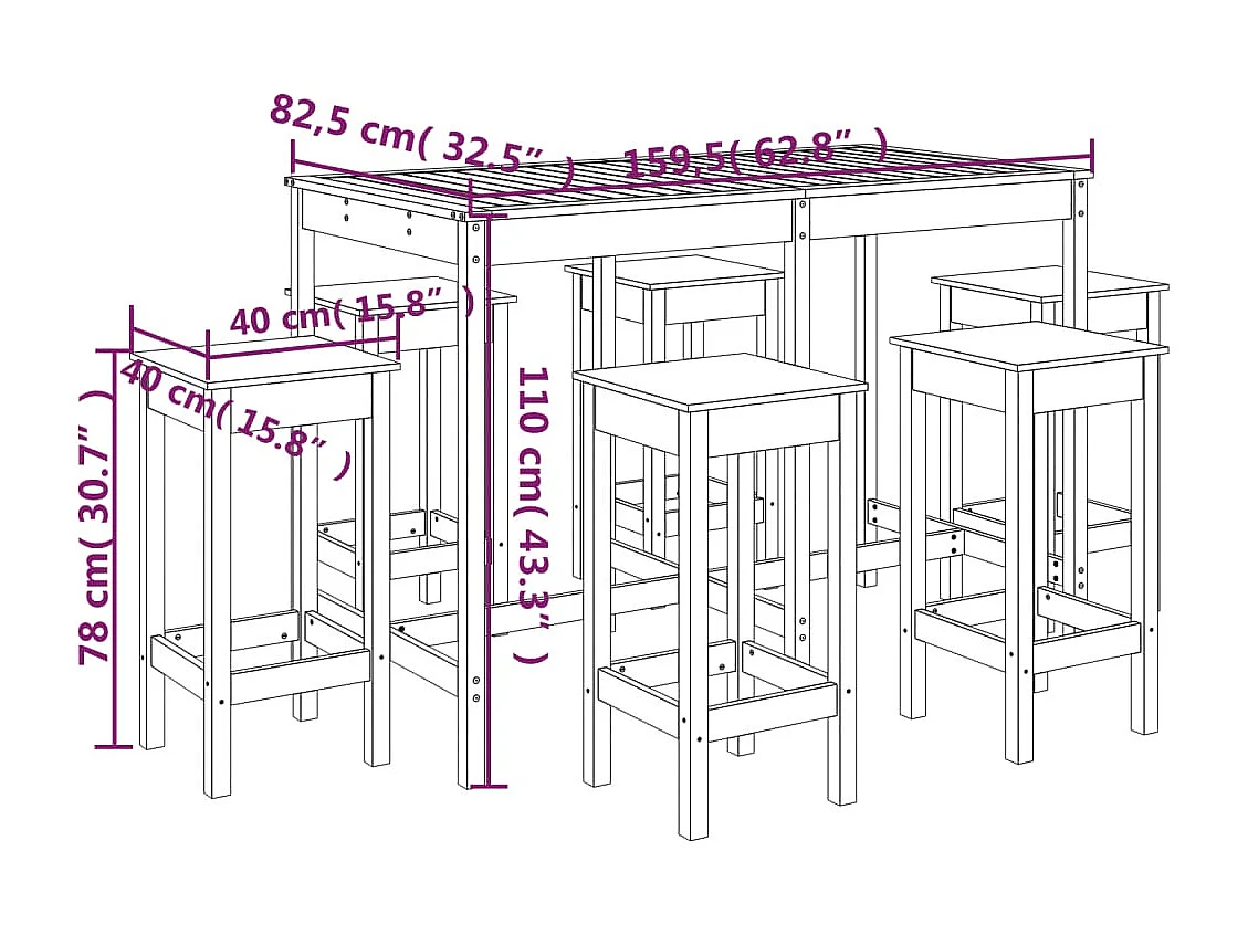 Hrolf  Ensemble de bar de jardin 7 pcs Bois de pin massif