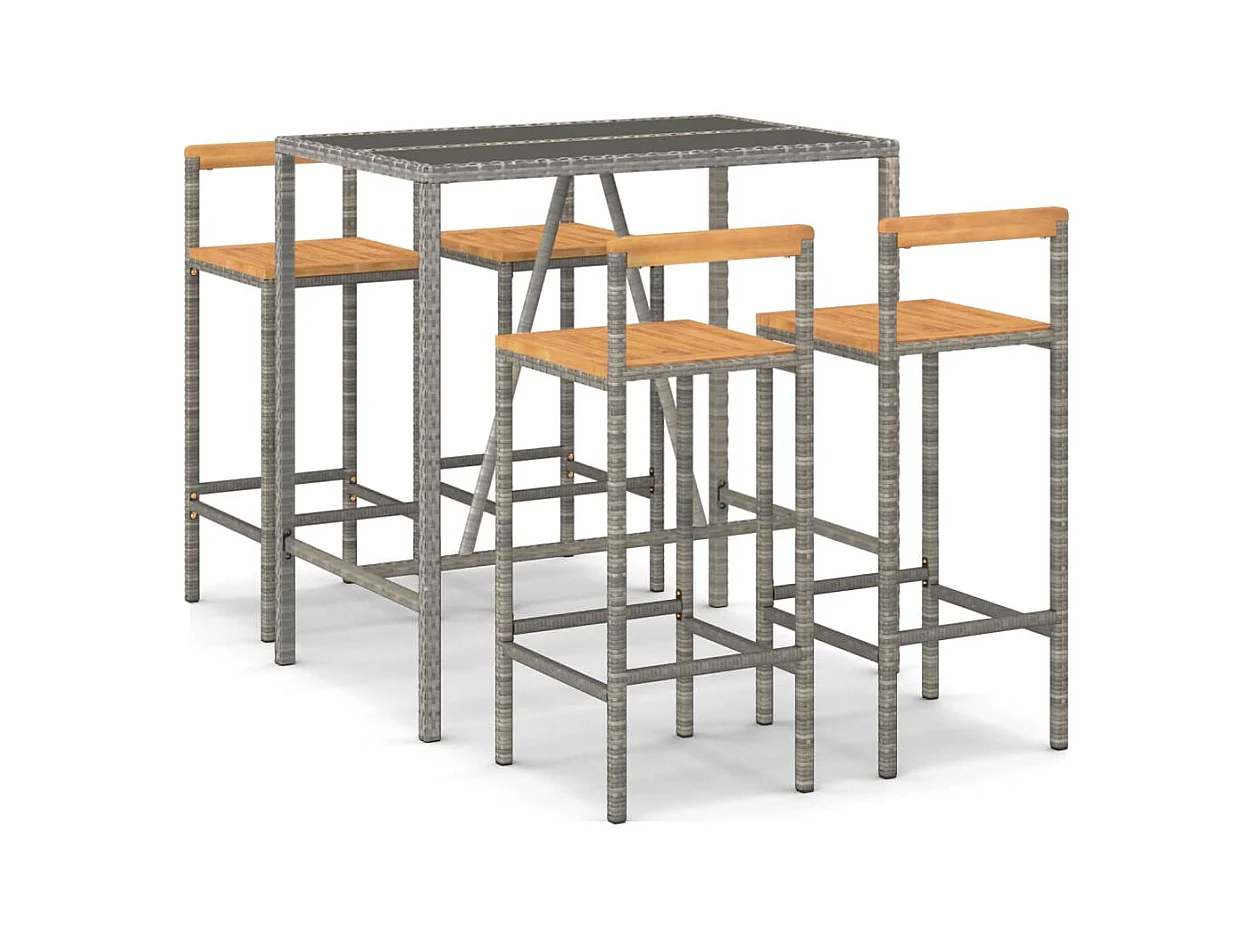 Arcata  Ensemble de bar jardin 5 pcs gris poly rotin/bois massif acacia