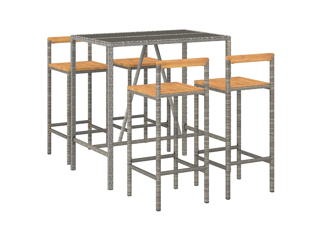 Arcata  Ensemble de bar jardin 5 pcs gris poly rotin/bois massif acacia