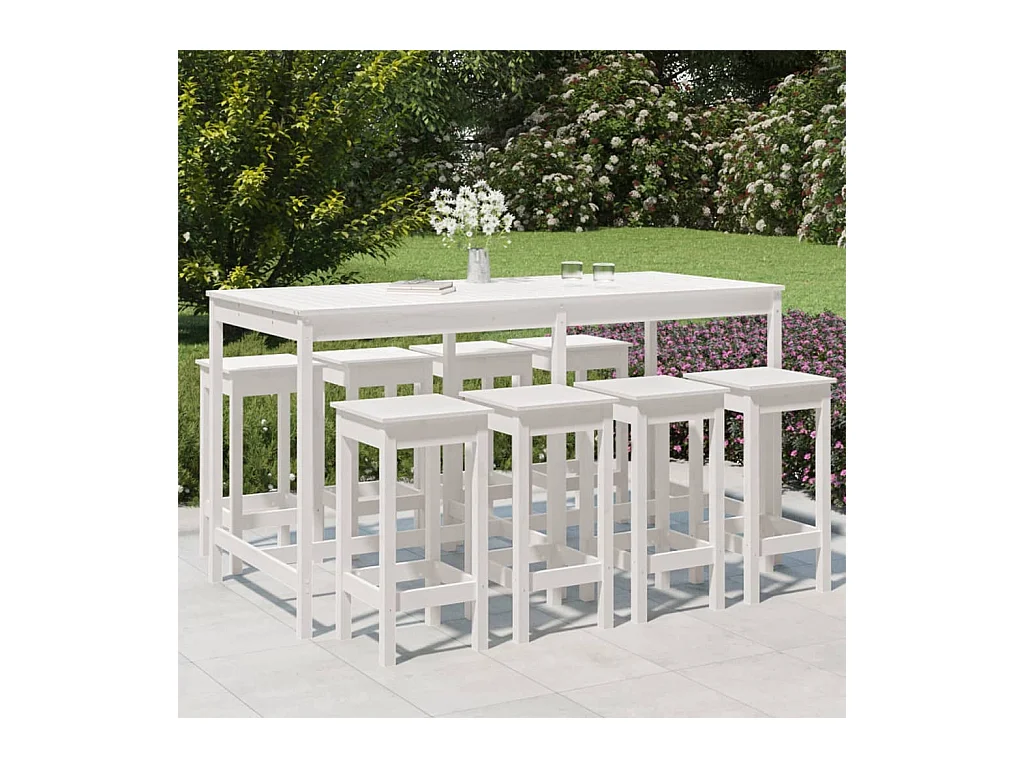 Gonca  Ensemble de bar de jardin 9 pcs blanc bois de pin massif