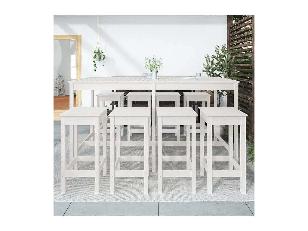 Gonca  Ensemble de bar de jardin 9 pcs blanc bois de pin massif