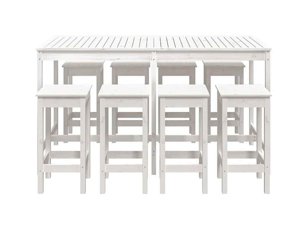 Gonca  Ensemble de bar de jardin 9 pcs blanc bois de pin massif