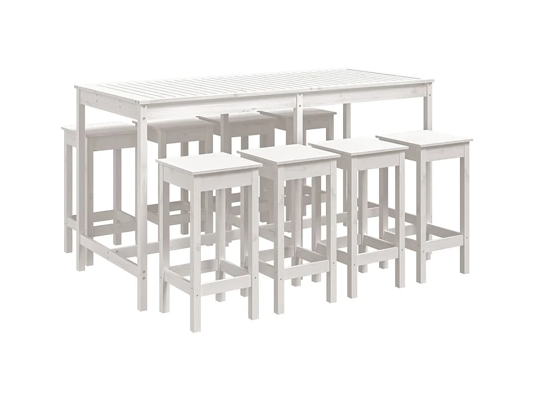 Gonca  Mesa y taburetes altos jardín 9 pzas madera maciza pino blanco