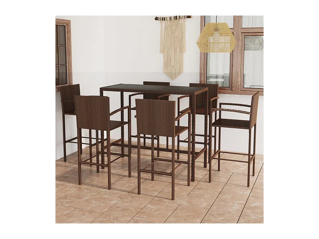 Renzo Giuseppe  Ensemble de bar de jardin 7 pcs Résine tressée Marron