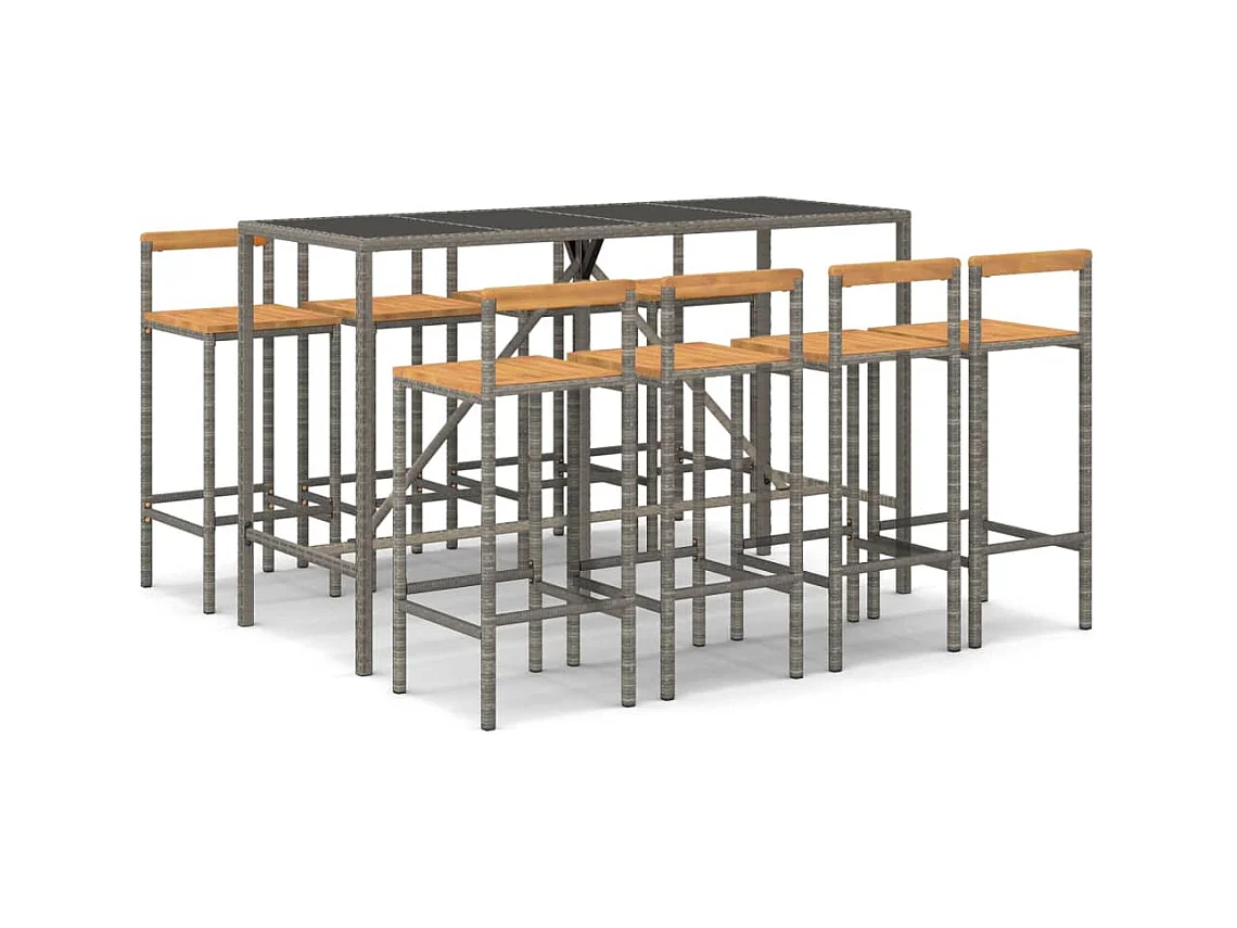 Arcata  9-delige Tuinbarset poly rattan en massief acaciahout grijs