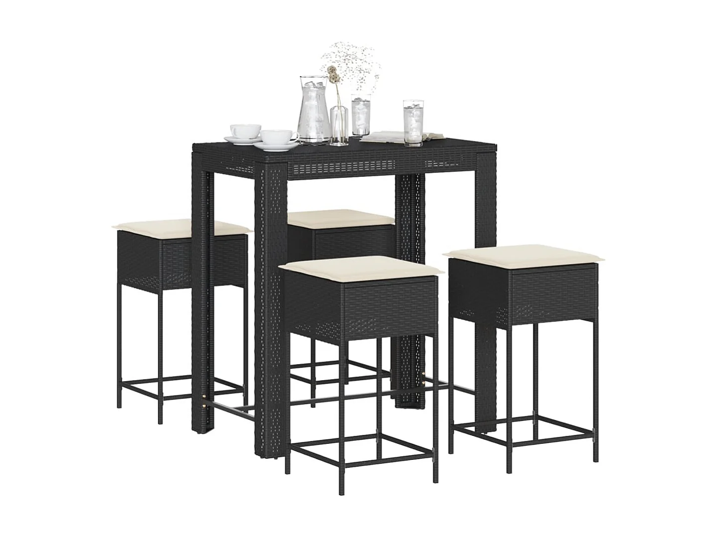 Sandra  Ensemble de bar de jardin 5 pcs avec coussins noir poly rotin