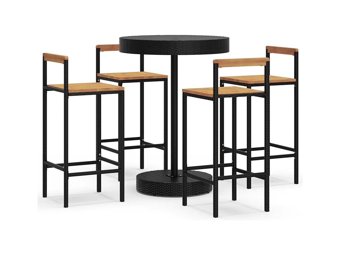 Tammisaari  Ensemble de bar jardin 5 pcs noir poly rotin/bois massif acacia