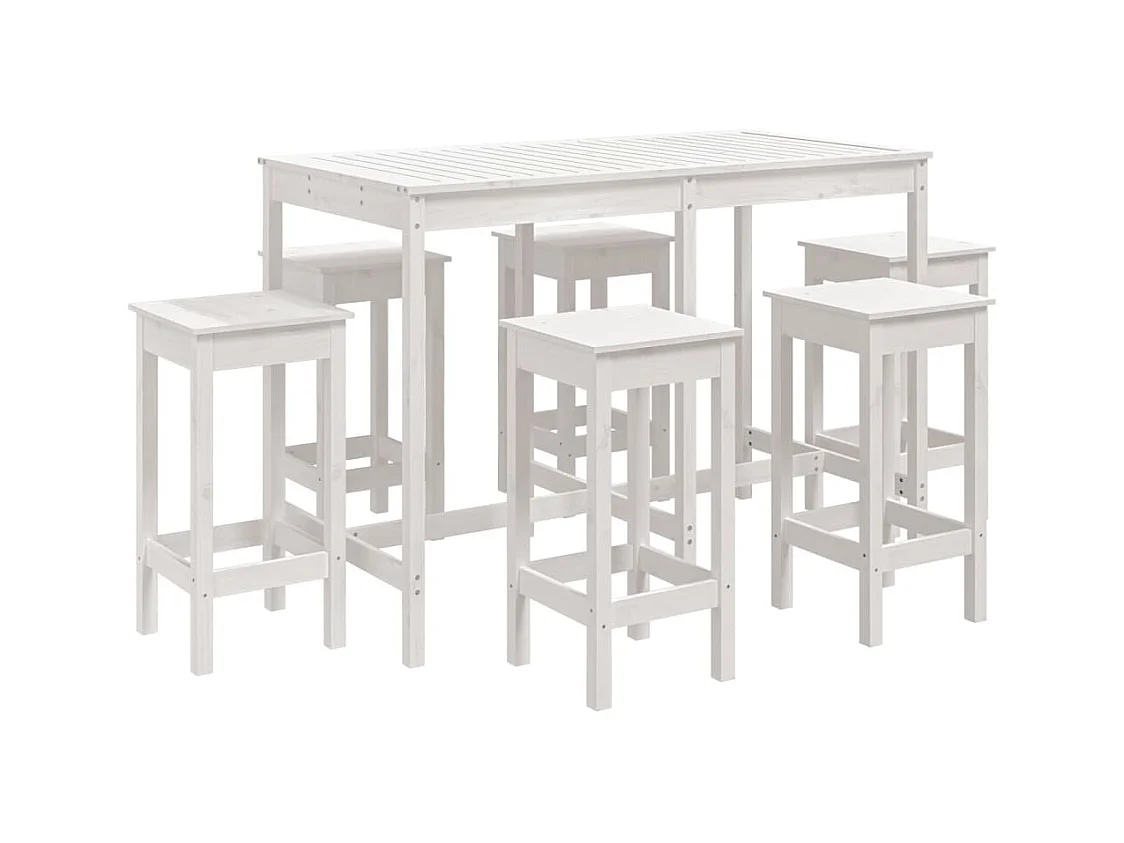 Hrolf  Set de mesa y taburetes altos jardín 7 pzas madera pino blanco