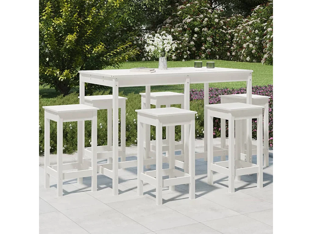 Hrolf  Ensemble de bar de jardin 7 pcs blanc bois de pin massif