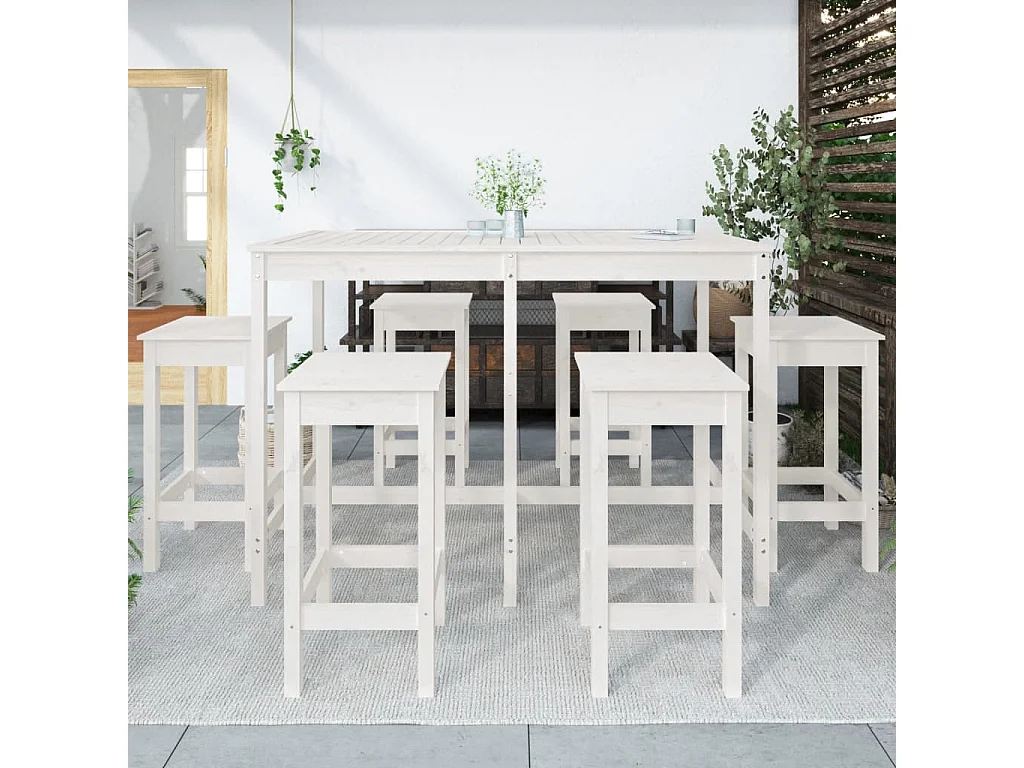 Hrolf  Ensemble de bar de jardin 7 pcs blanc bois de pin massif