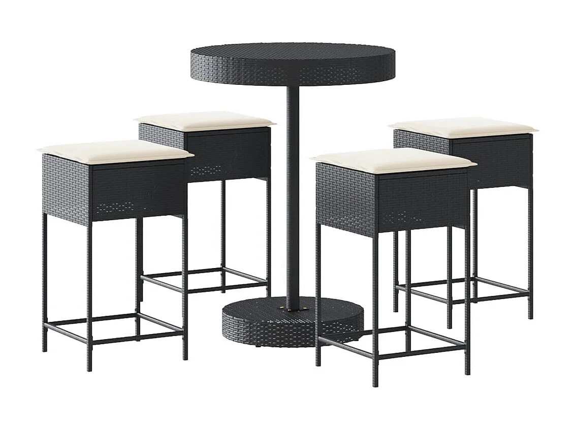 Hoboken  Ensemble de bar de jardin 5 pcs avec coussins noir poly rotin