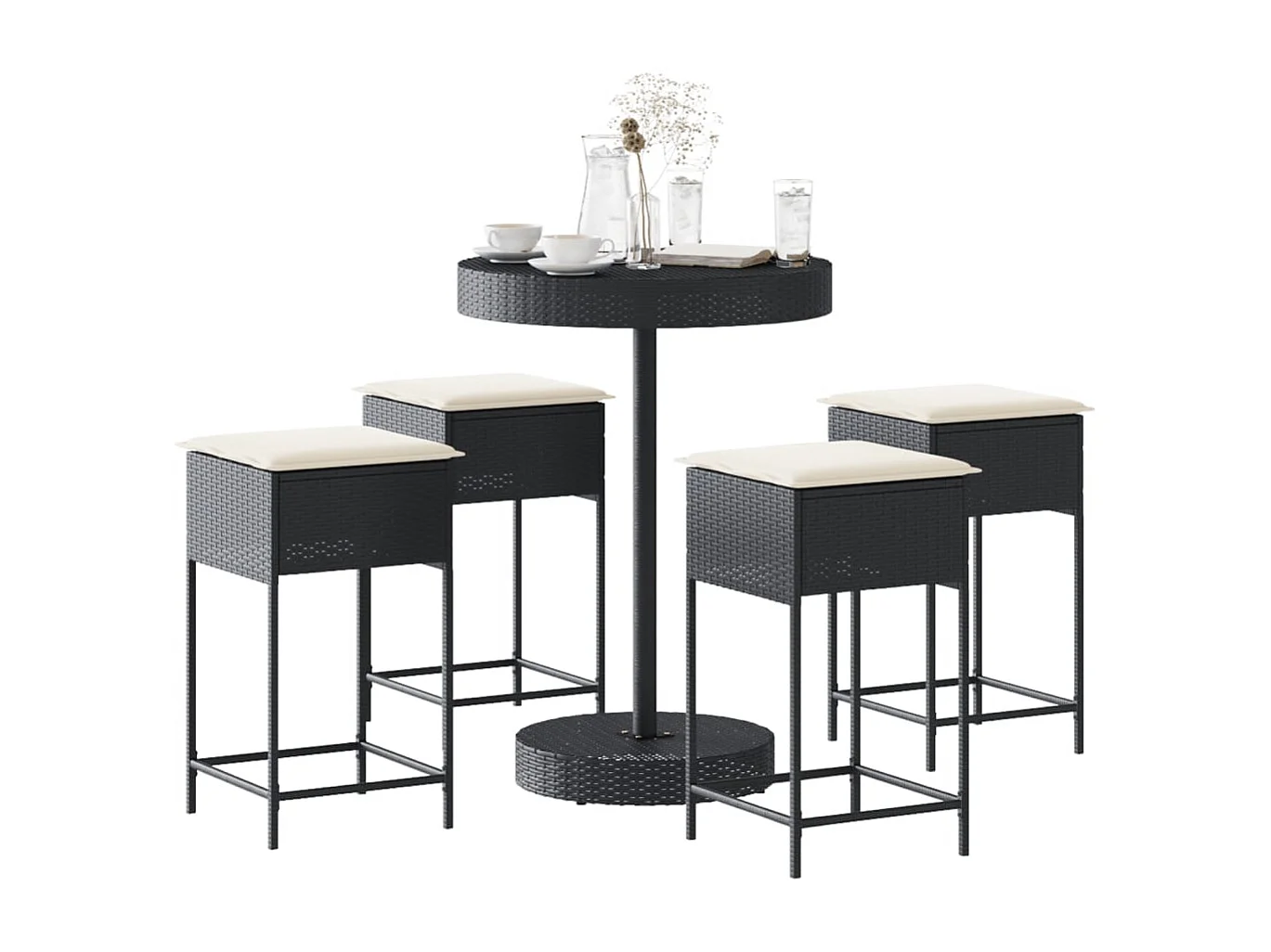 Hoboken  Ensemble de bar de jardin 5 pcs avec coussins noir poly rotin
