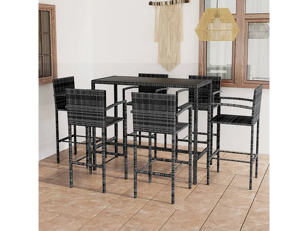 Renzo Giuseppe  Ensemble de bar de jardin 7 pcs Résine tressée Gris