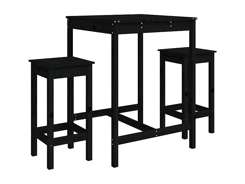 Nysha  Ensemble de bar de jardin 3 pcs noir bois de pin massif