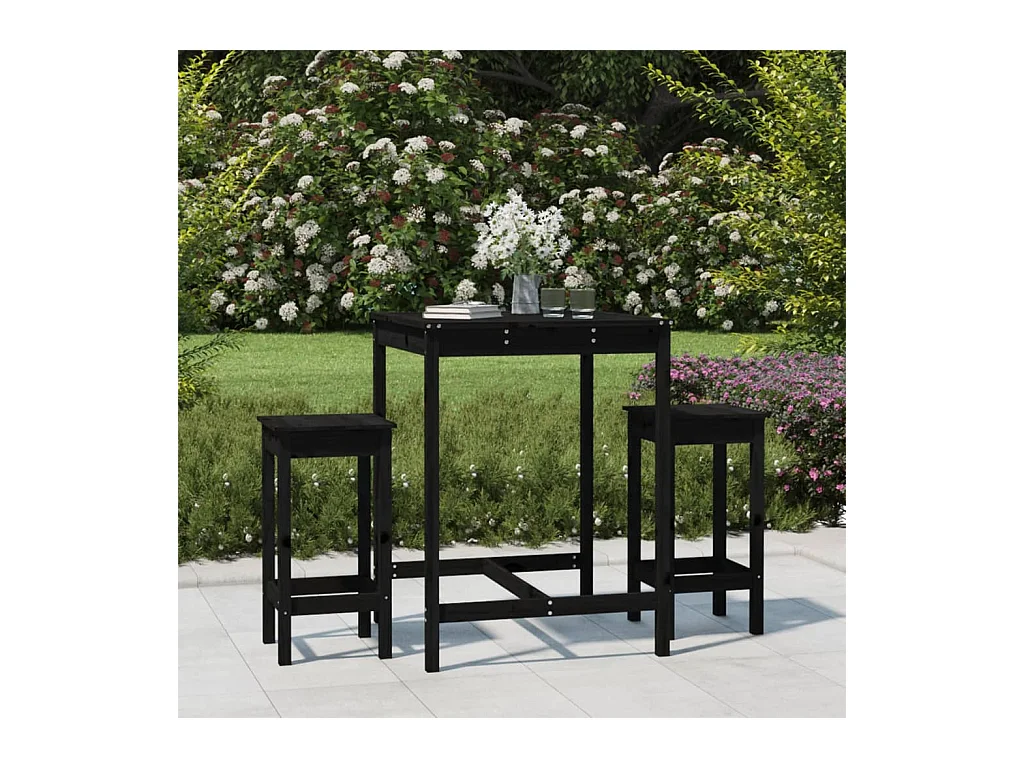 Nysha  Ensemble de bar de jardin 3 pcs noir bois de pin massif