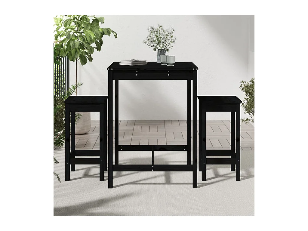 Nysha  Ensemble de bar de jardin 3 pcs noir bois de pin massif