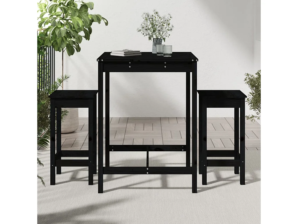 Nysha  Ensemble de bar de jardin 3 pcs noir bois de pin massif