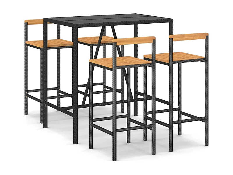 Arcata  Ensemble de bar jardin 5 pcs noir poly rotin/bois massif acacia