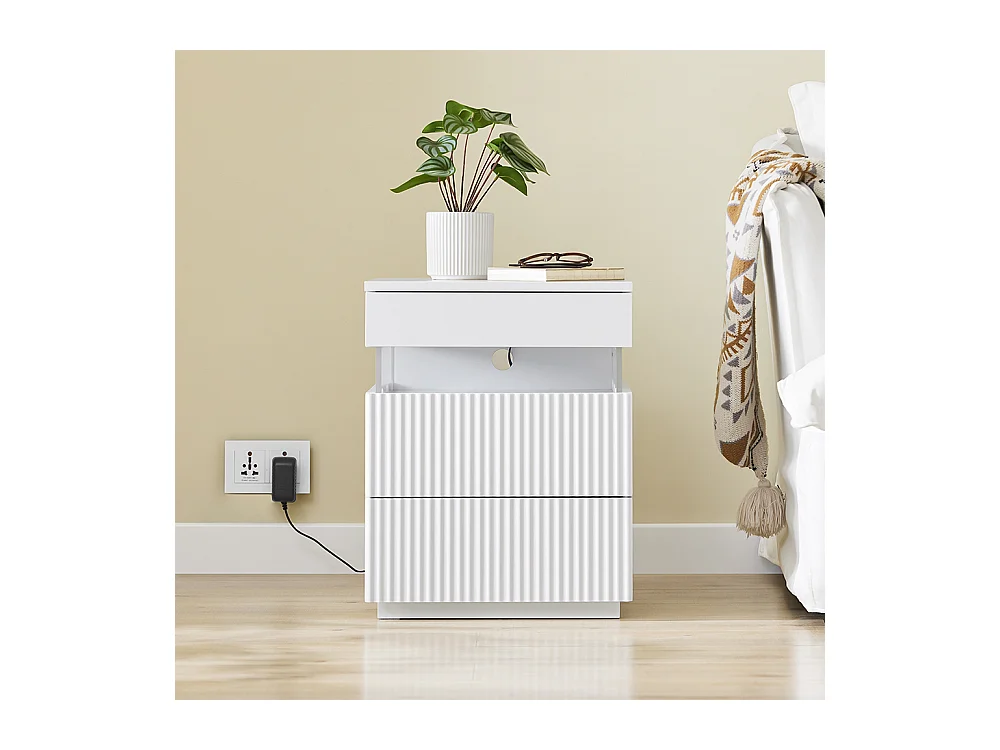 SoBuy Table de Chevet 3 tiroirs en acrylique avec LED blanche