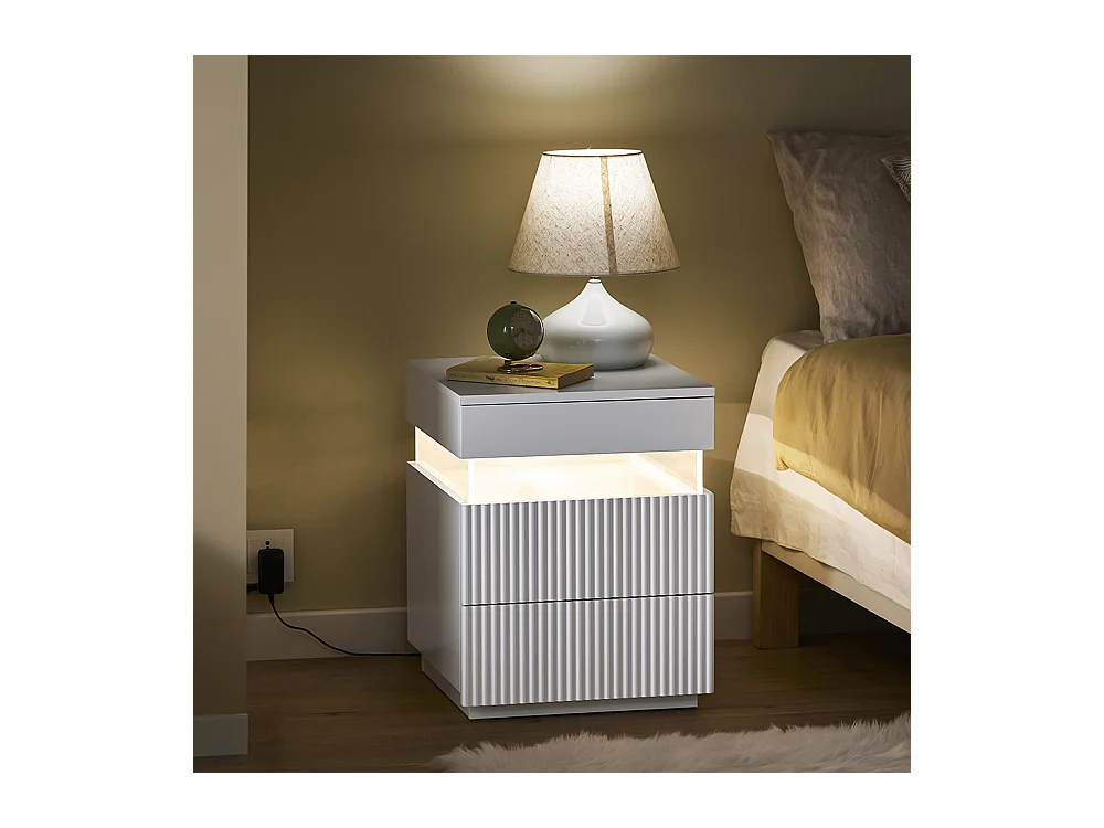 SoBuy Table de Chevet 3 tiroirs en acrylique avec LED blanche