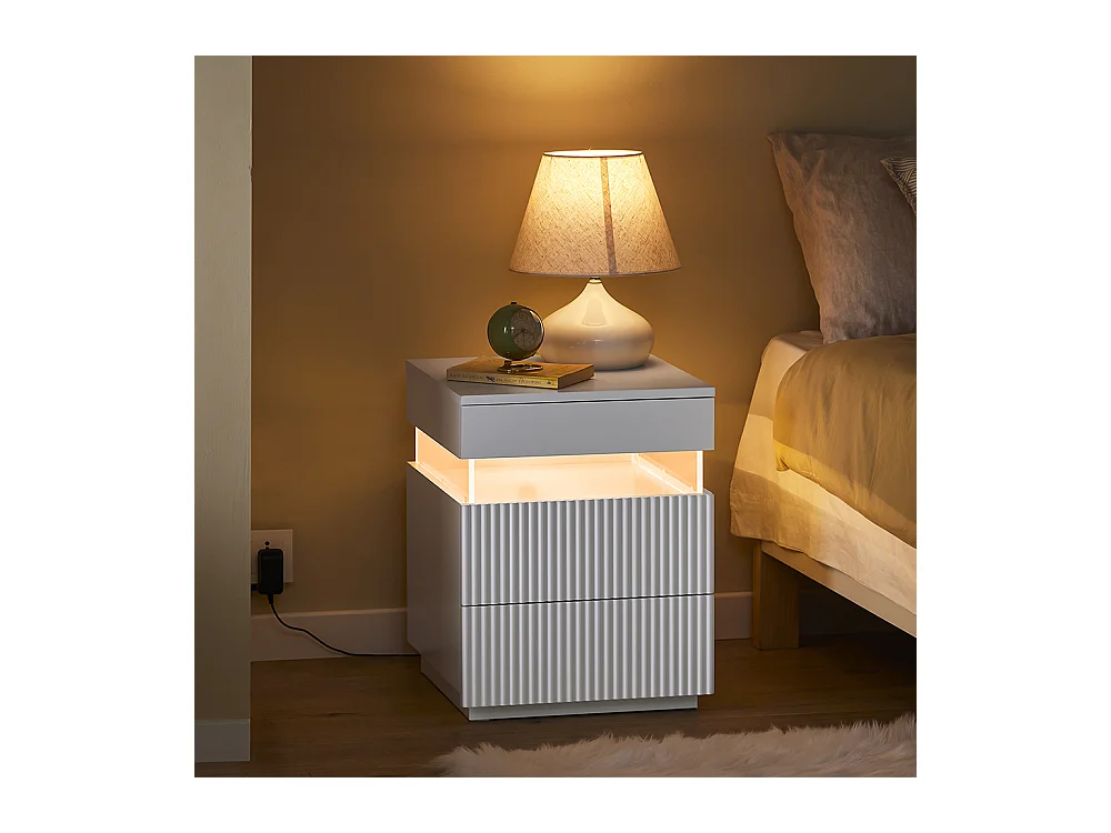 SoBuy Table de Chevet 3 tiroirs en acrylique avec LED blanche