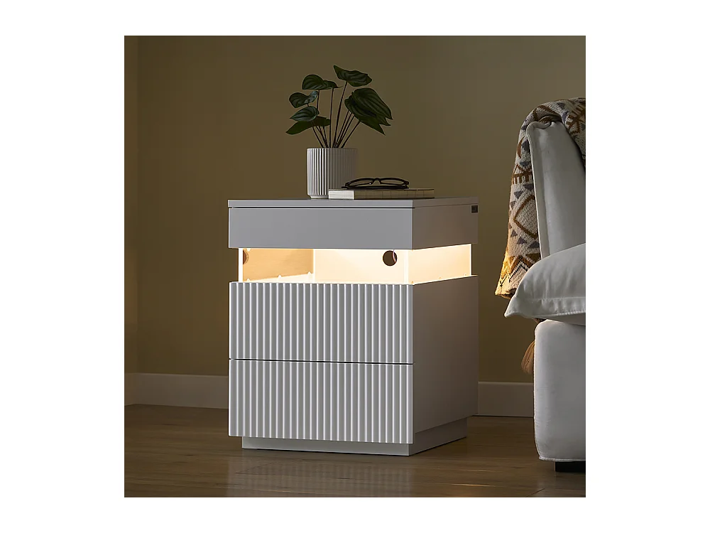 SoBuy Table de Chevet 3 tiroirs en acrylique avec LED blanche