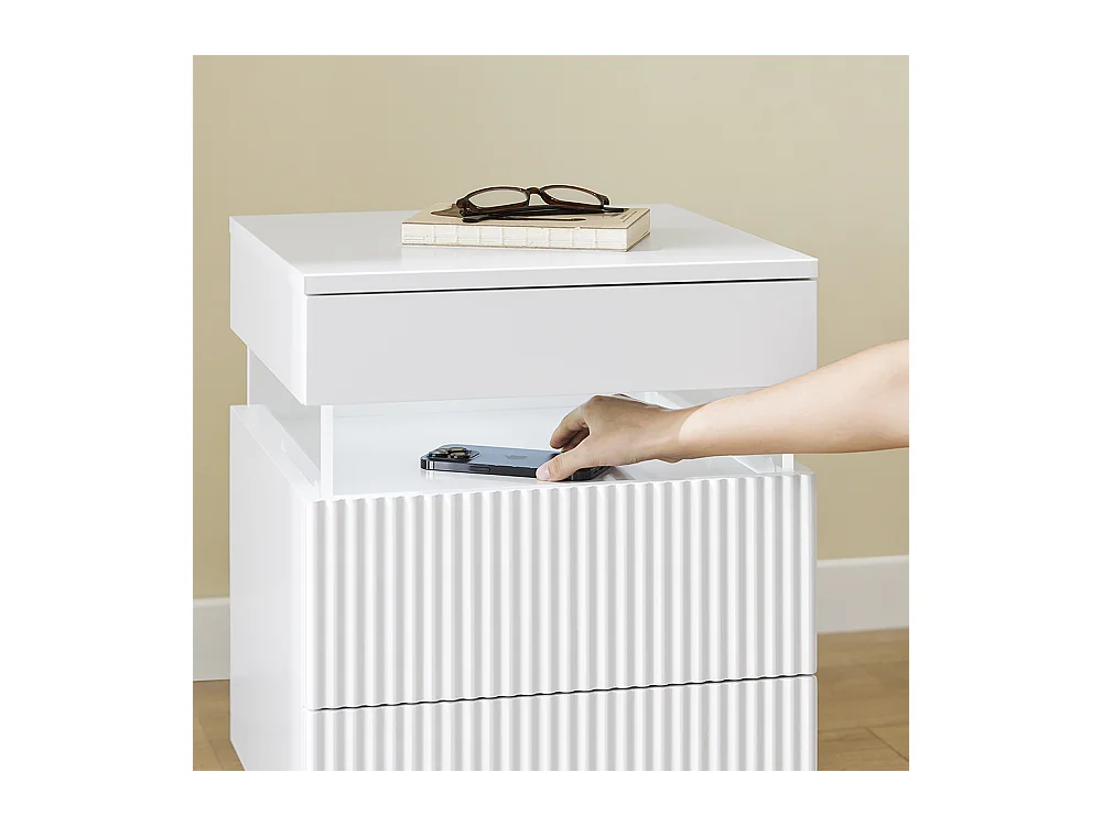 SoBuy Table de Chevet 3 tiroirs en acrylique avec LED blanche