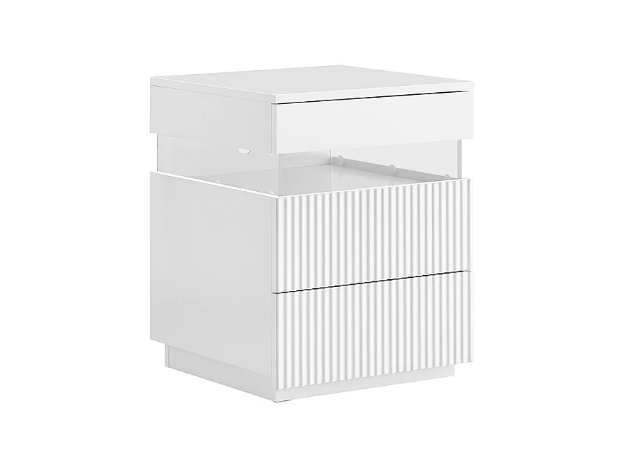 SoBuy Mesa de Cabeceira Moderna 3 Gavetas, Painéis de Acrílico LED, 3 Cores, Branco