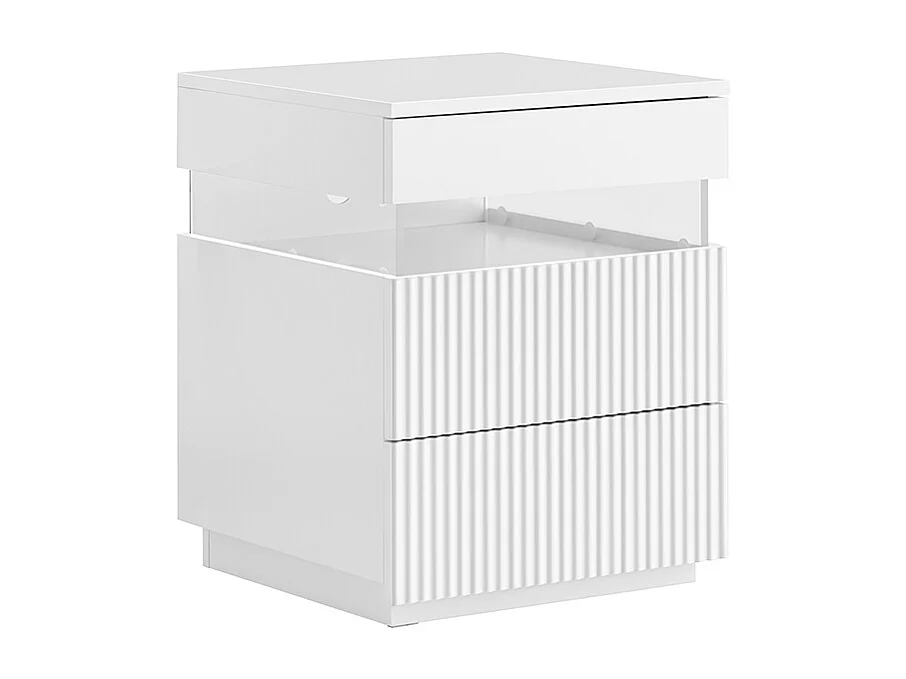 SoBuy stolik nocny z 3 szufladami LED, 3 kolory światła, biały