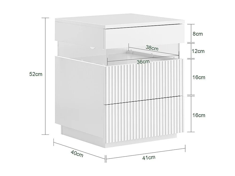 SoBuy stolik nocny z 3 szufladami LED, 3 kolory światła, biały