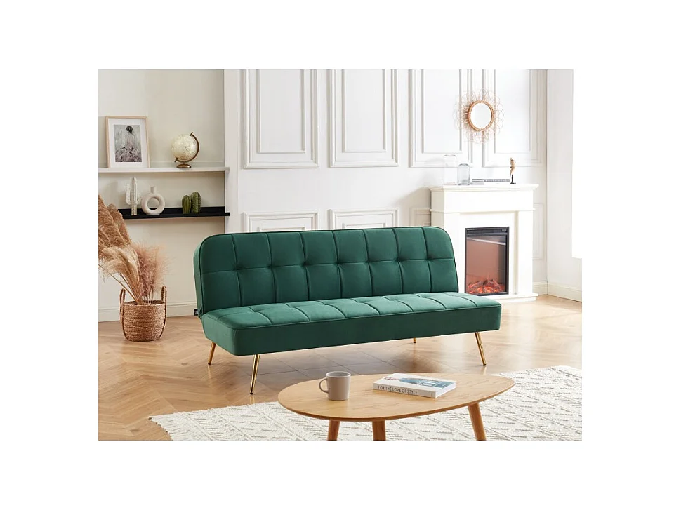 Banquette AROMA en velours vert 3 places convertible