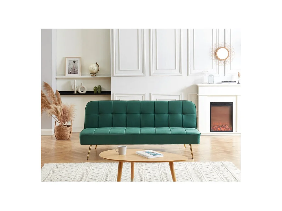 Banquette AROMA en velours vert 3 places convertible