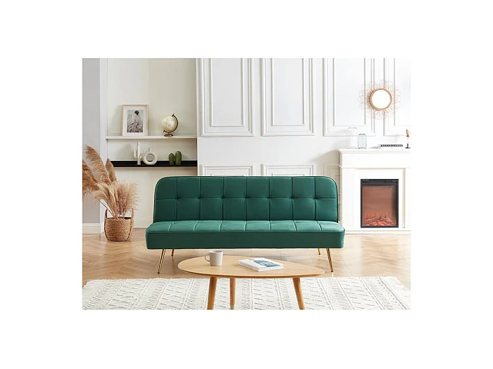 Banquette AROMA en velours vert 3 places convertible